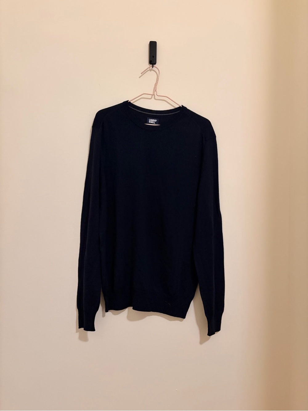 Lands' End Men's Navy-Black Merino Crewneck Sweater